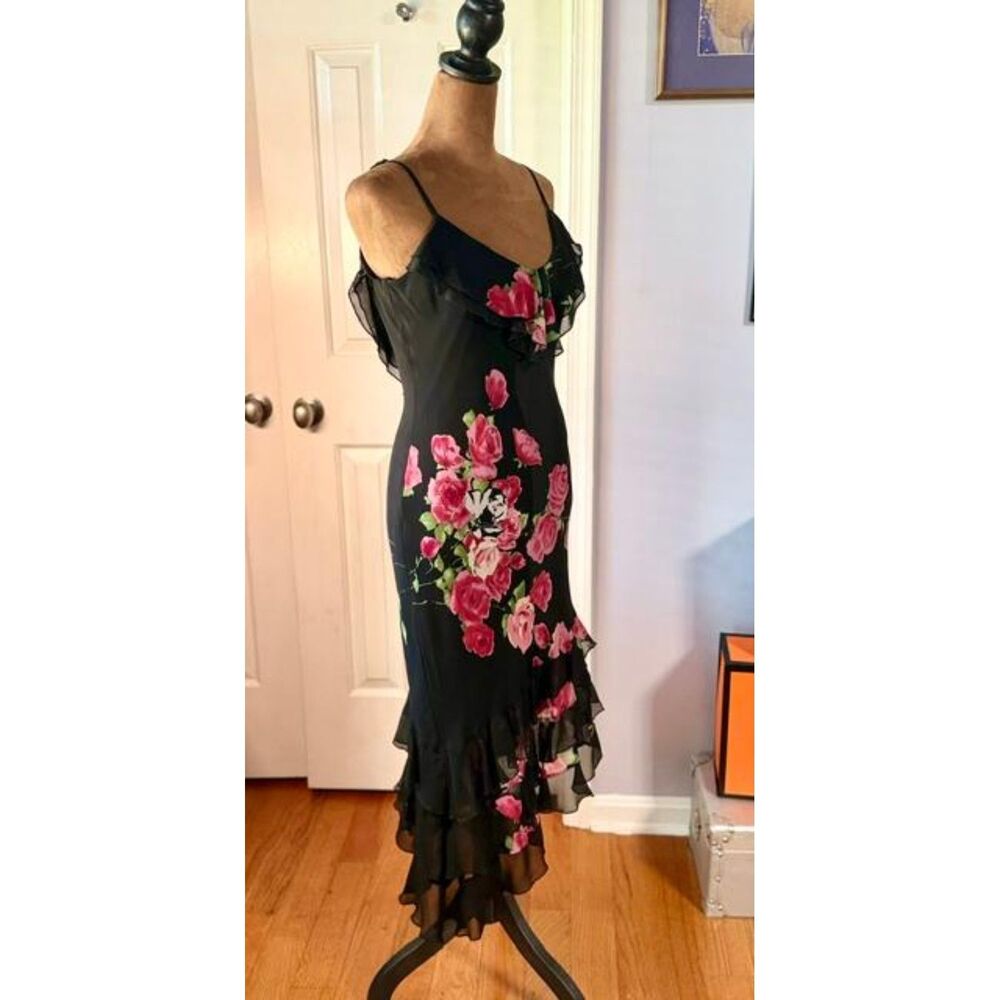 Vintage Sue Wong Size 8 Black Pink Rose Floral High-Low Evening Dress Y2K - Picture 7 of 11